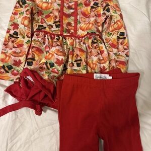 Vibrant Red and Orange Seasonal Matching Set with Tiered Skirt